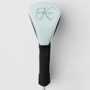 Modern Elegant Monogram Script Aqua Blue Golf Head Cover