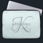 Modern Elegant Monogram Script Aqua Blue Laptop Sleeve<br><div class="desc">The elegant design features your initial in a gorgeous calligraphy script with flourishes that wrap around your family name.  Makes a great gift for grandma,  a birthday,  for Mother's Day,  or any other family holiday.</div>