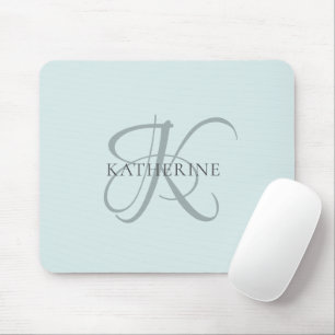 Modern Elegant Monogram Script Aqua Blue Mouse Mat