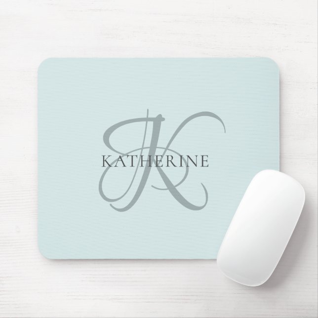 Modern Elegant Monogram Script Aqua Blue Mouse Mat (With Mouse)