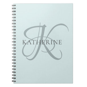 Modern Elegant Monogram Script Aqua Blue Notebook