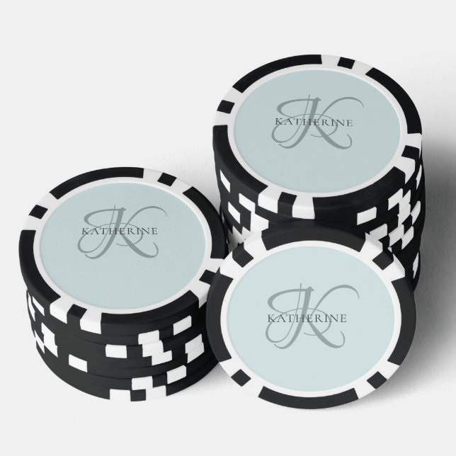Modern Elegant Monogram Script Aqua Blue Poker Chips (Stack)