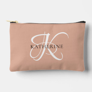 Modern Elegant Monogram Script Blush Pink Accessory Pouch