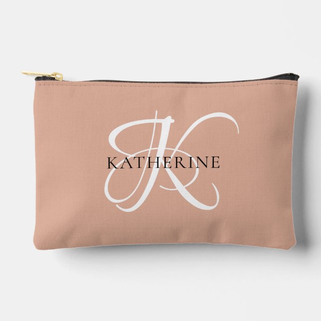 Modern Elegant Monogram Script Blush Pink Accessory Pouch (Front)