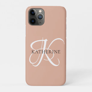 Modern Elegant Monogram Script Blush Pink iPhone 11 Pro Case