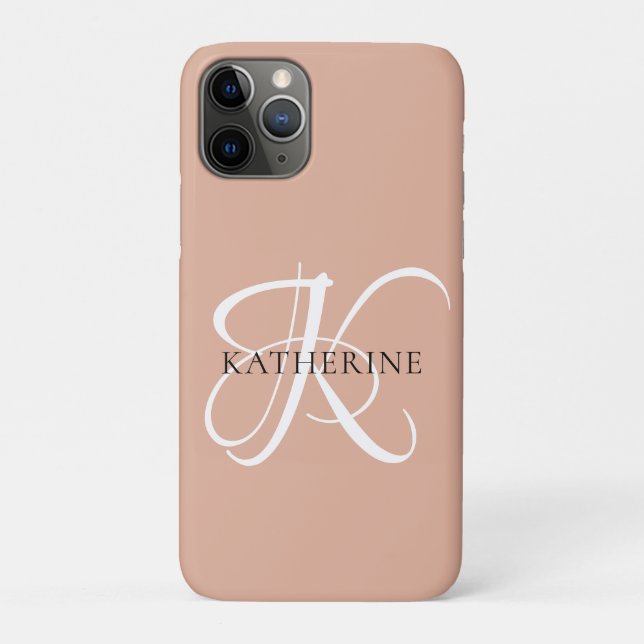 Modern Elegant Monogram Script Blush Pink Case-Mate iPhone Case (Back)