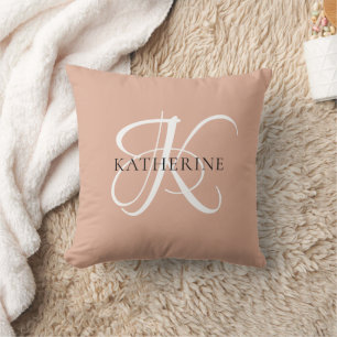 Modern Elegant Monogram Script Blush Pink Cushion