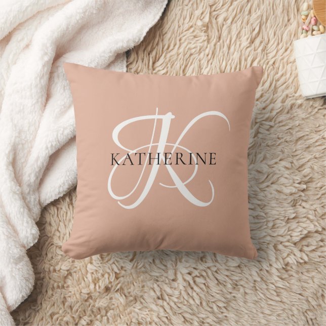 Modern Elegant Monogram Script Blush Pink Cushion (Blanket)