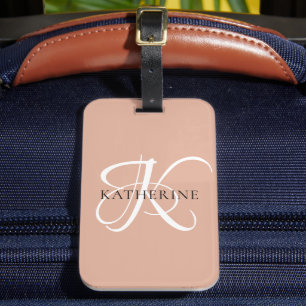 Modern Elegant Monogram Script Blush Pink Luggage Tag