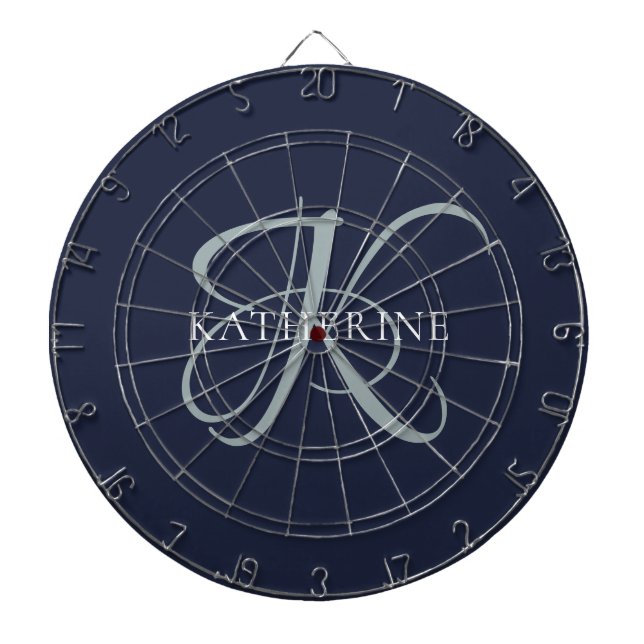 Modern Elegant Monogram Script Navy Blue Dartboard (Front)