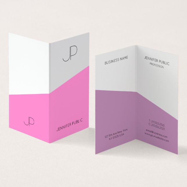 Modern Elegant Monogram Template Purple Pink Business Card (Inside and Outside)
