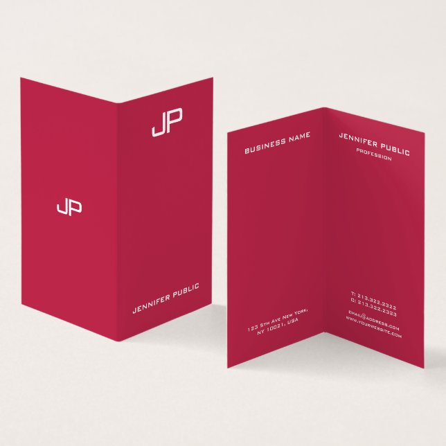Modern Elegant Monogram Trend Colour Viva Magenta Business Card (Inside and Outside)