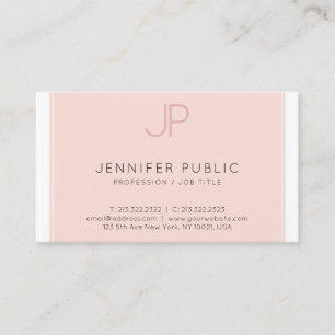 Modern Elegant Monogram Trendy Blush Pink Luxury Business Card