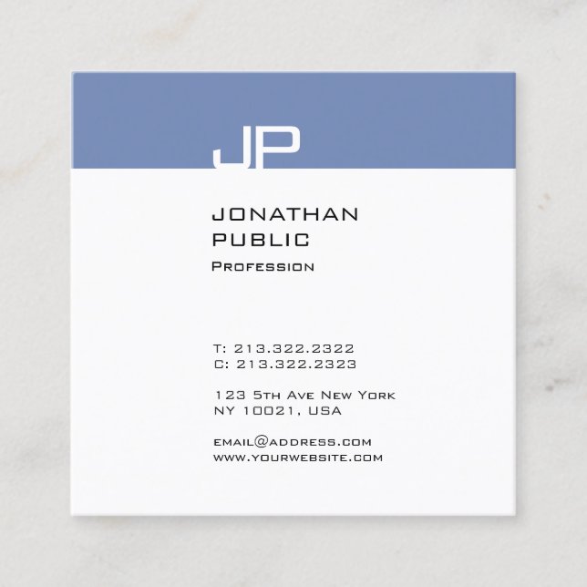 Modern Elegant Monogram Trendy Sleek Design Plain Square Business Card (Front)