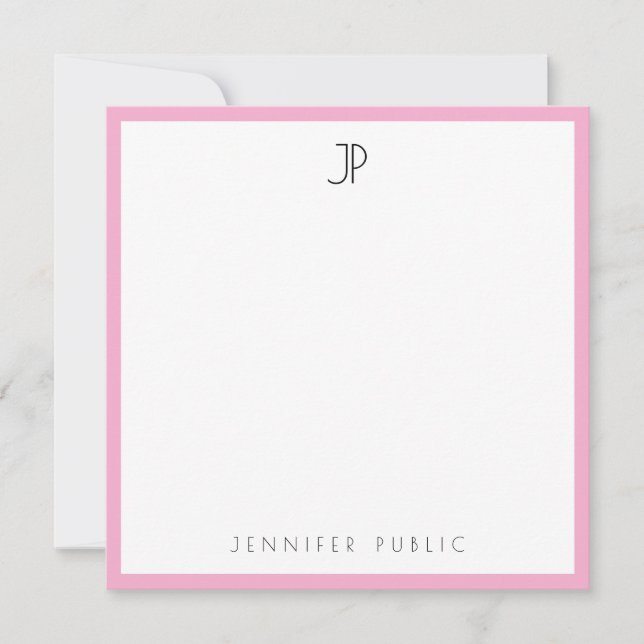 Modern Elegant Monogram Trendy Sleek Pink & White Card (Front)