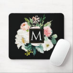 Modern elegant Monogram watercolor floral Mouse Mat<br><div class="desc">A modern design with Monogram initial and watercolor floral. The colours and text are editable.</div>