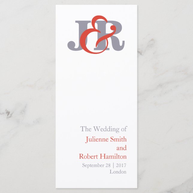 Modern Elegant  Monogram Wedding Ceremony Program Programme (Front)
