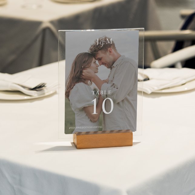 Modern Elegant Monogram Wedding Photo Table Number (Creator Uploaded)