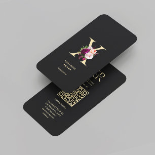 Modern Elegant Monogram X Floral Black Gold Business Card