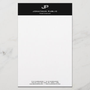 Modern Elegant Monogrammed Black White Template Stationery