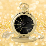 Modern Elegant Monogrammed Classic Chic Black Gold Pocket Watch<br><div class="desc">Create your own custom, personalised, unique modern stylish elegant classy black and faux gold design triangles hours, monogrammed, classic vintage look, premium alloy, gold pocket watch. Simply type in your name / monogram / initials, to customise. Makes a great gift, for birthday, graduation, fathers day, christmas, holidays, wedding, marriage anniversary,...</div>