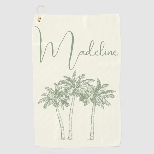 Modern Elegant Monogrammed Palm Tree Golf Towel (Front)
