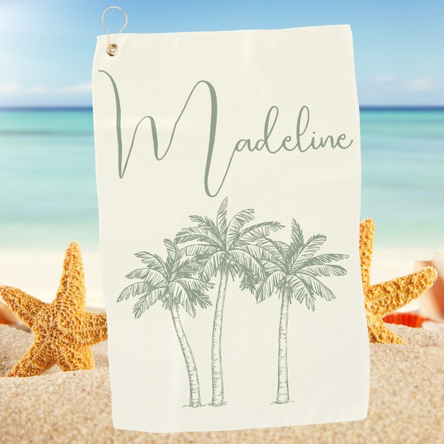 Modern Elegant Monogrammed Palm Tree Golf Towel (Creator Uploaded)