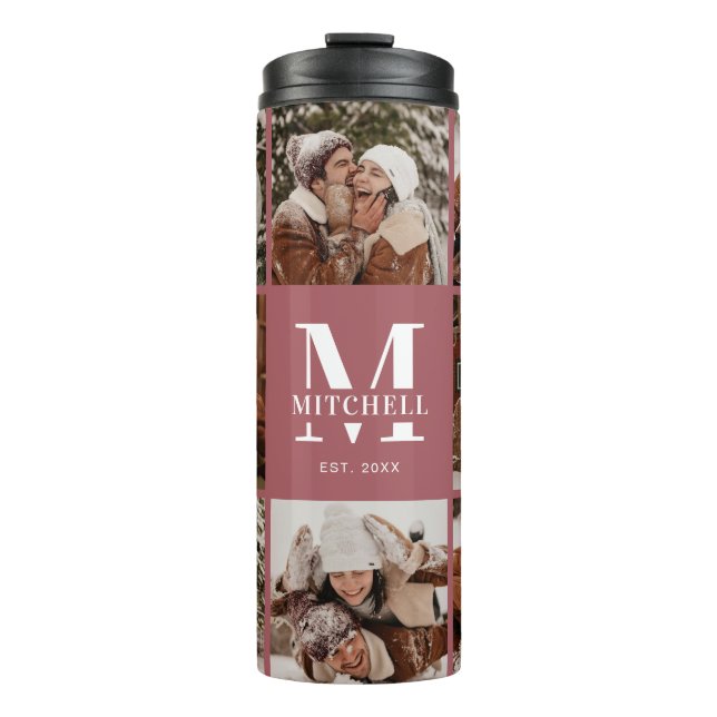 Modern Elegant Monogrammed & Photo Collage Thermal Tumbler (Front)