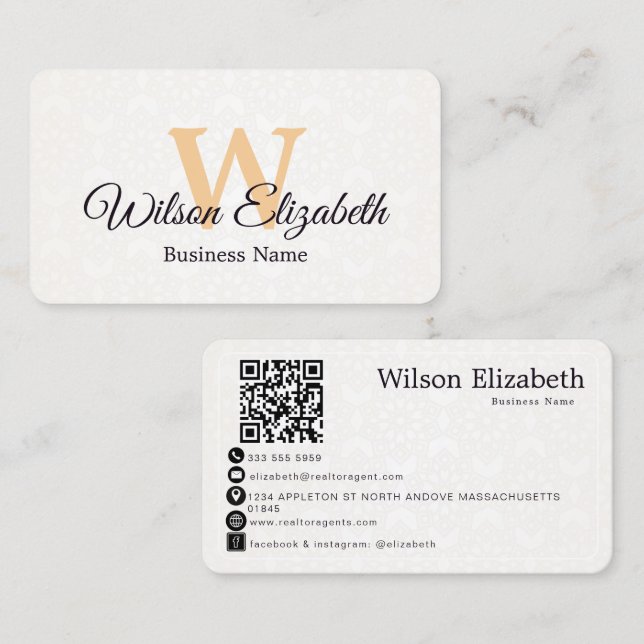 Modern elegant monogrammed QR code business cards (Front/Back)