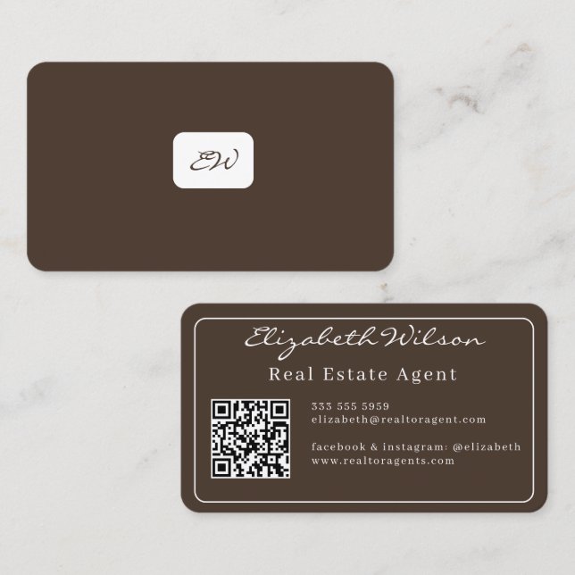 Modern elegant monogrammed QR code business cards (Front/Back)