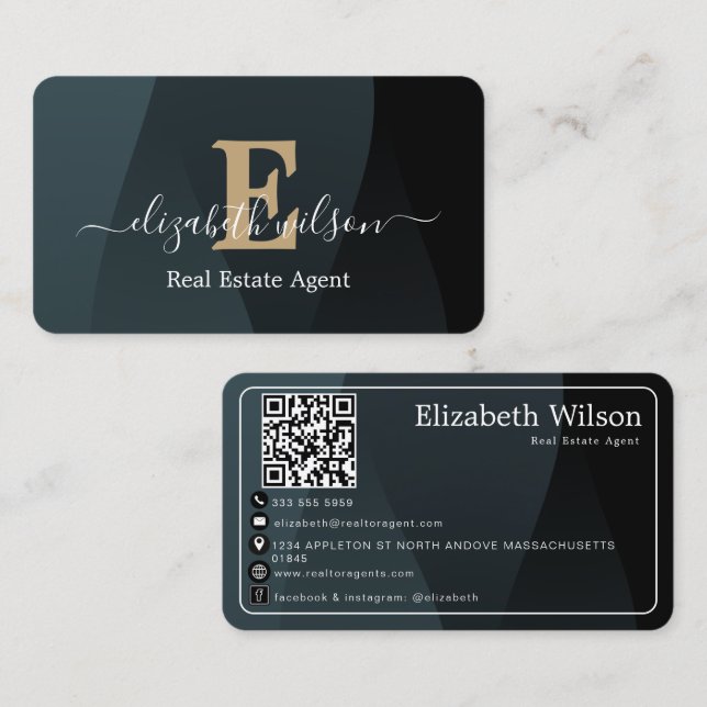 Modern elegant monogrammed QR code business cards (Front/Back)