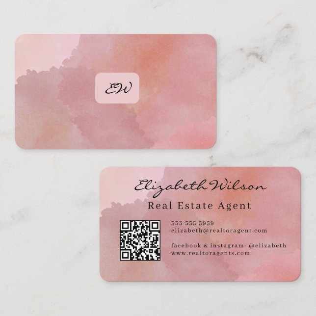 Modern elegant monogrammed QR code business cards (Front/Back)