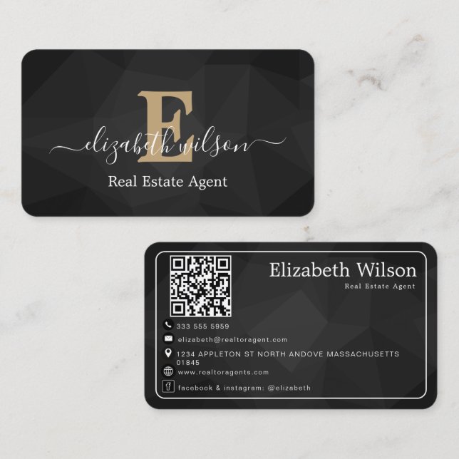 Modern elegant monogrammed QR code business cards (Front/Back)
