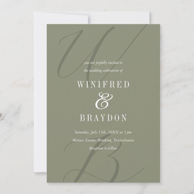 Modern Elegant Moss Monogram Wedding  Invitation (Front)