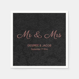 Modern Elegant Mr And Mrs Black Rose Gold Floral Napkin