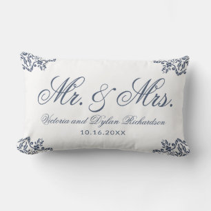Modern Elegant Mr and Mrs Name Newlyweds Lumbar Cushion