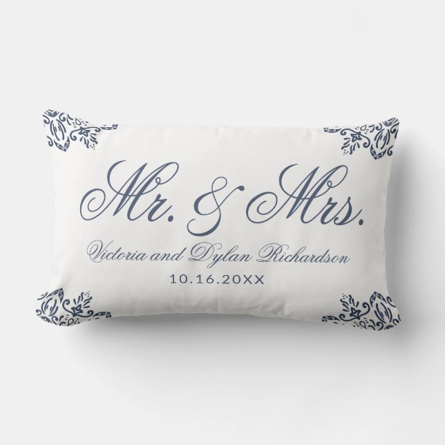 Modern Elegant Mr and Mrs Name Newlyweds Lumbar Cushion (Front)