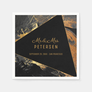 Modern elegant Mr & Mrs gold and black wedding Napkin