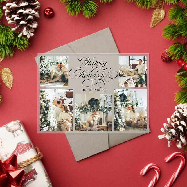 Modern Elegant Multi Photo Collage Christmas Card Acrylic Invitations (Insitu (Holiday))
