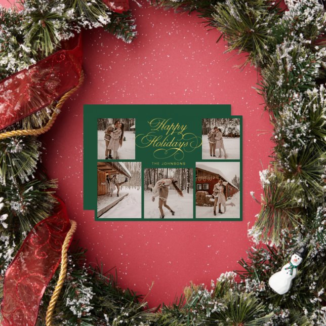 Modern Elegant Multi Photo Collage Christmas Foil Holiday Card (Insitu)