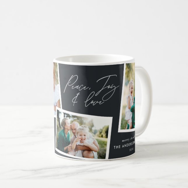 Modern elegant multi photo family black coffee mug (Front Right)