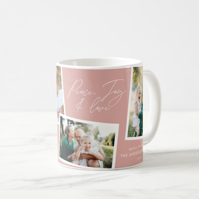 Modern elegant multi photo family blush pink coffee mug (Front Right)