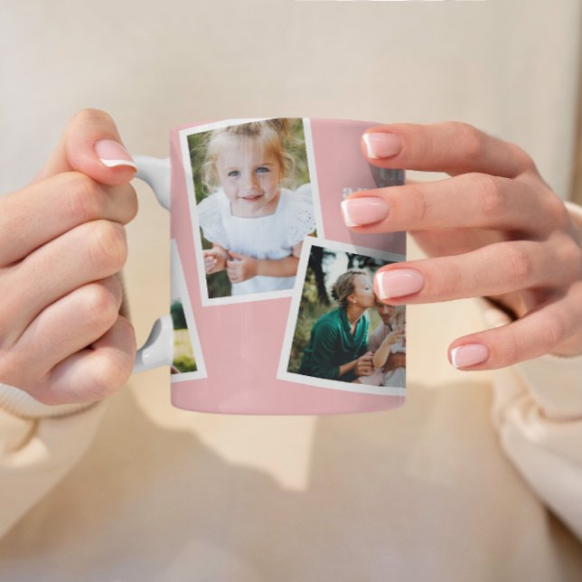 Modern elegant multi photo family pink girly coffee mug (Creator Uploaded)