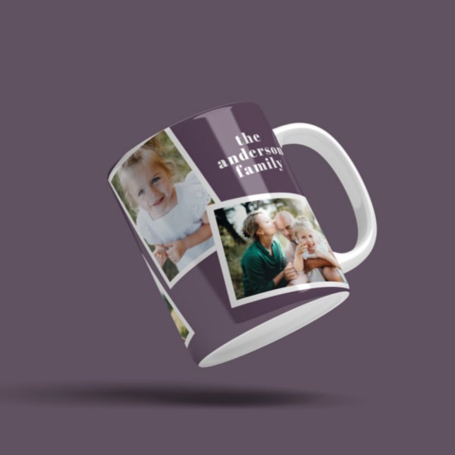 Modern elegant multi photo family purple gif coffee mug (Creator Uploaded)