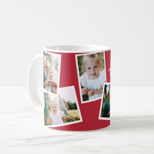 Modern elegant multi photo family red coffee mug (Front Left)