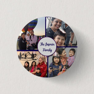 Modern elegant multi photo family stylish  3 cm round badge