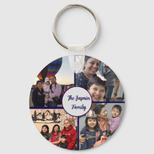 Modern elegant multi photo family stylish  key ring