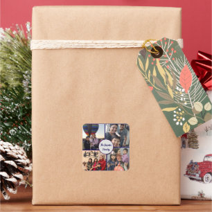 Modern elegant multi photo family stylish square sticker