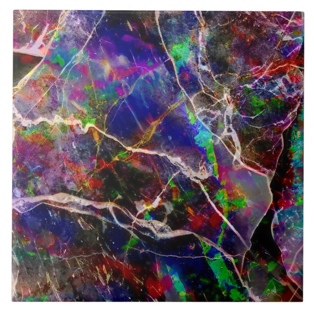   Modern Elegant Multicolored Marble Dark Abstract Tile (Front)