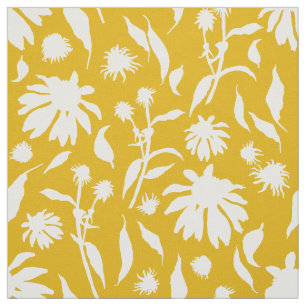 Modern Elegant Mustard Yellow White Cone Flowers Fabric